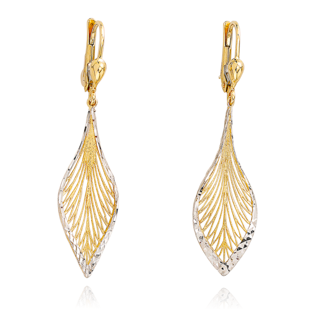 Cercei Aur 14K Listă Ajourate cu Detalii Finisate - Eleganță Florală