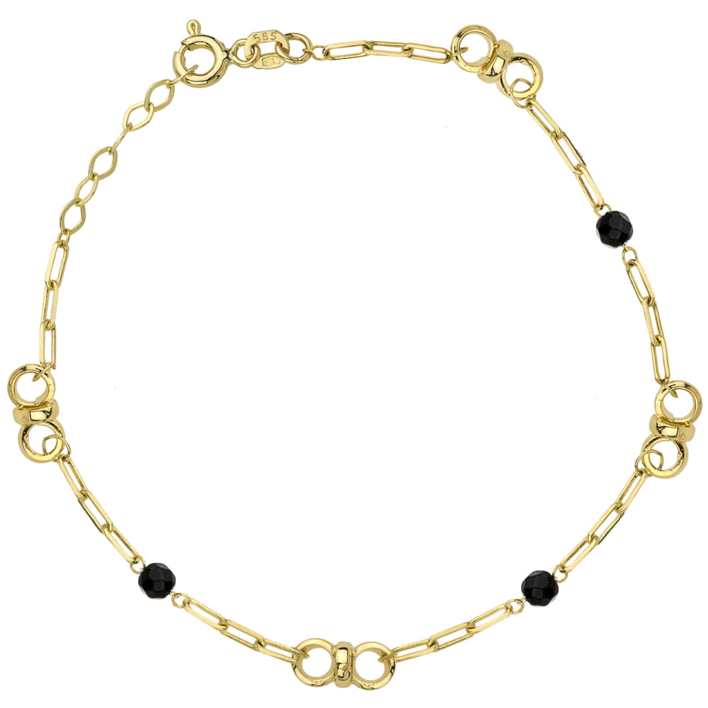 Bratara Lant cu Pandantive si Pietre Negre- Aur 14k