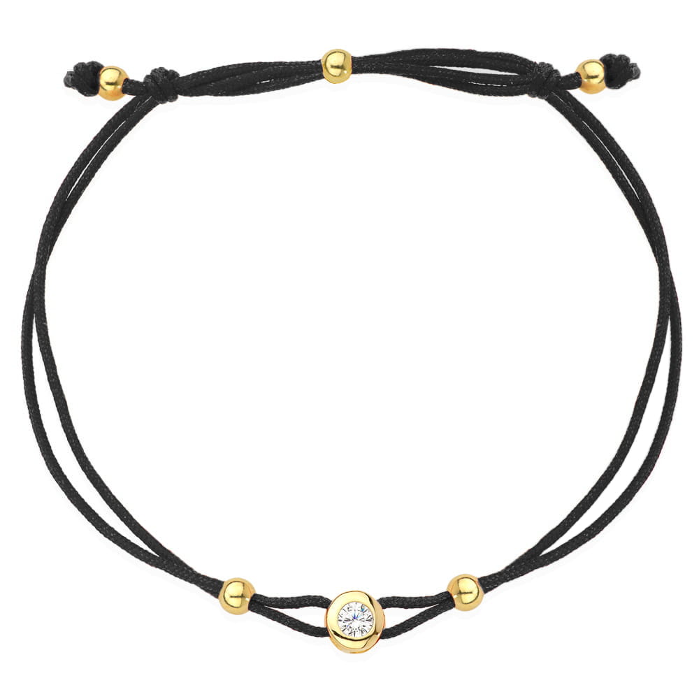 Brățară din Zirconiu Cubic în Montură de Aur pe un Snur Negru - Aur 14k