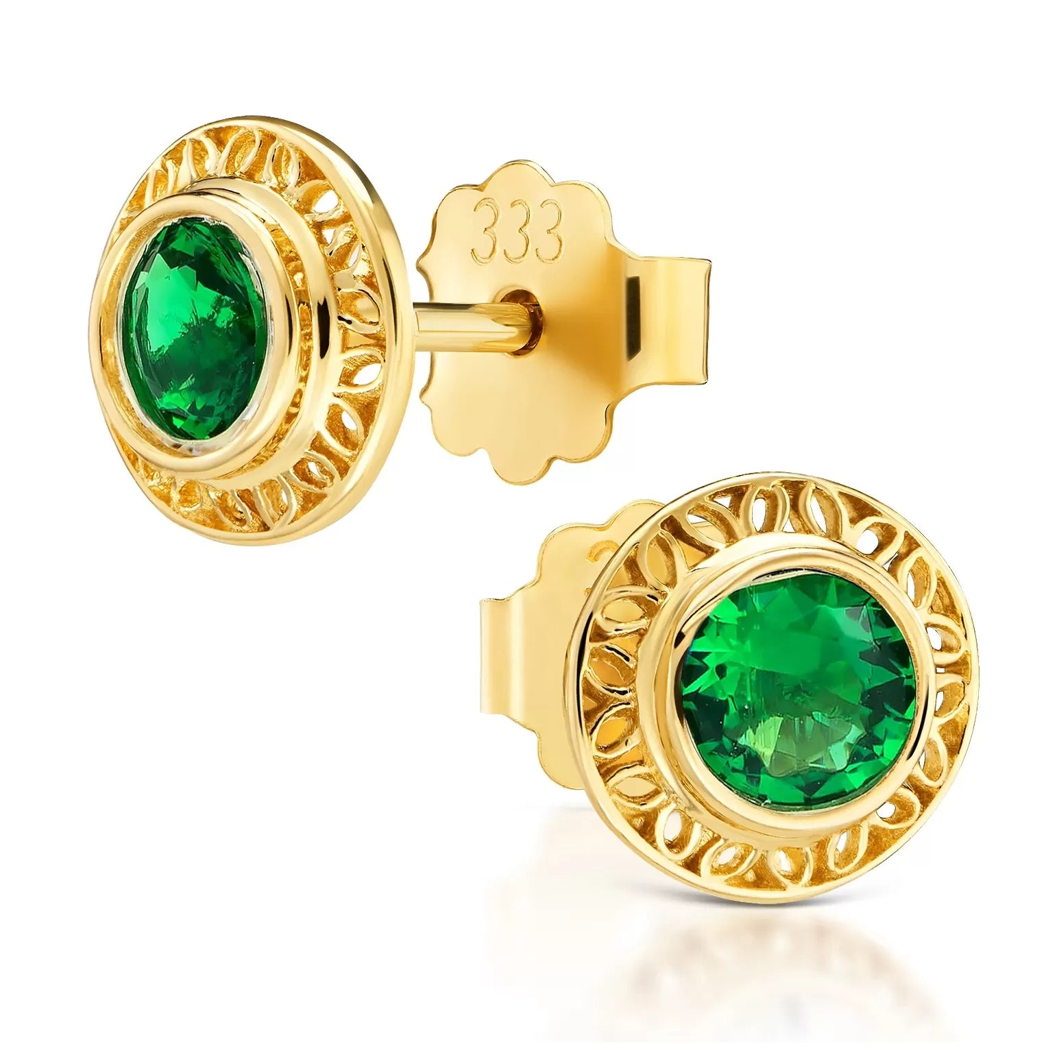 Cercei Ažur din Aur 8K cu Zirconiu Verde