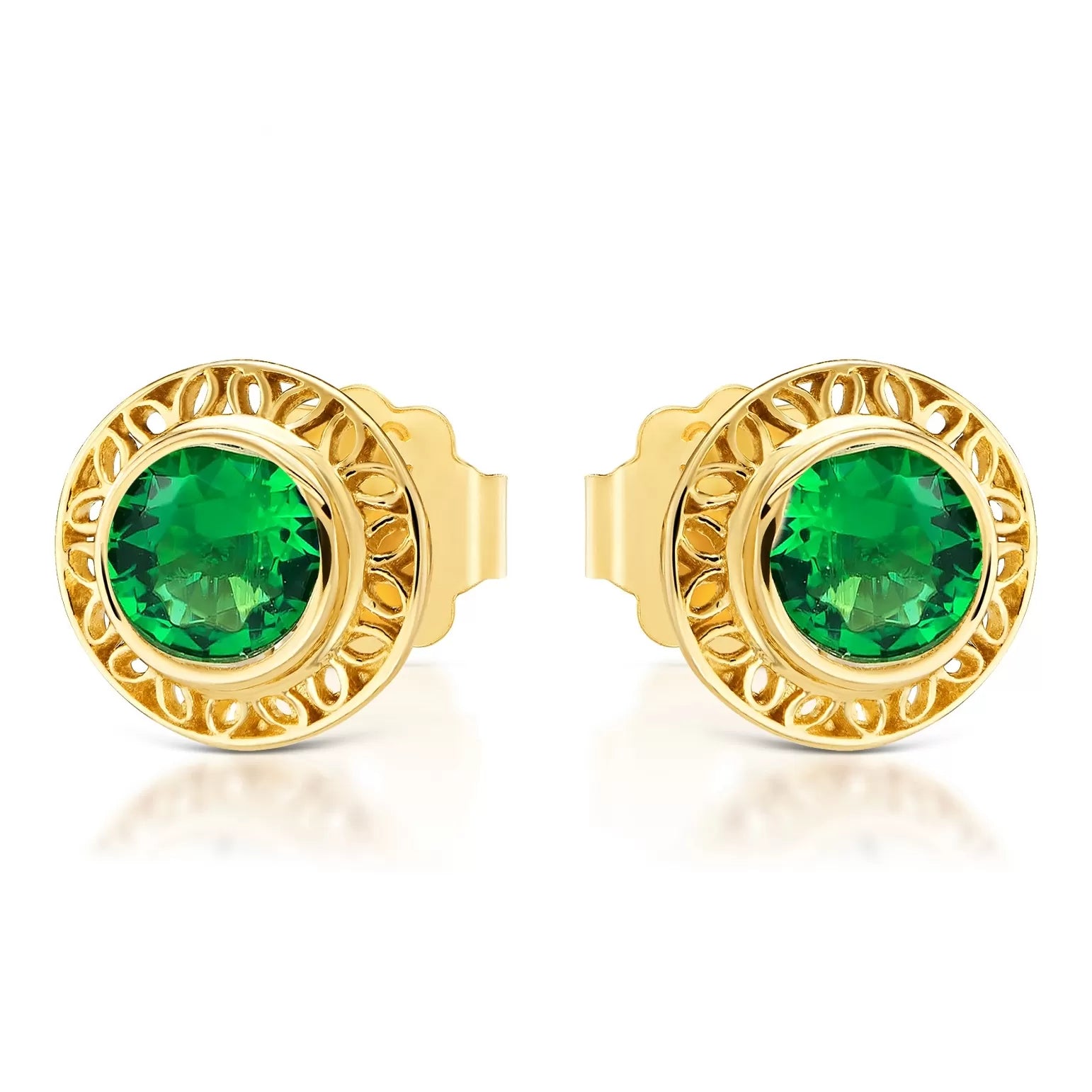 Cercei Ažur din Aur 8K cu Zirconiu Verde