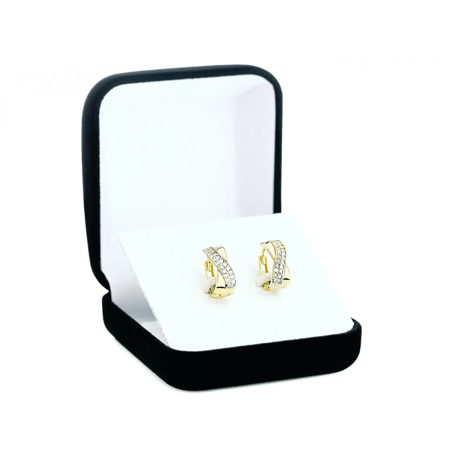 Cercei Aur 8K, Model Undă, cu Zirconii Albe