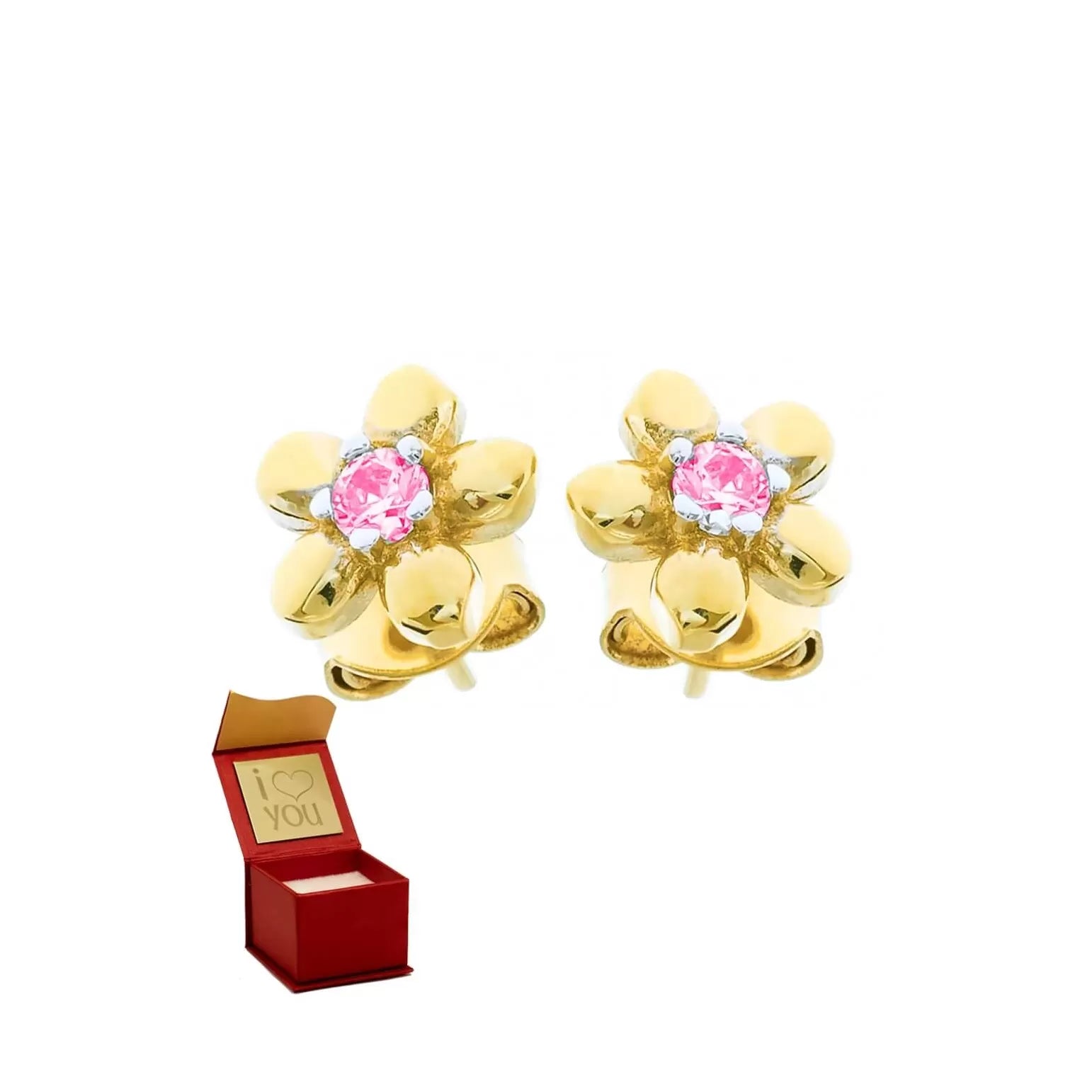 Cercei Aur 8K cu Zirconiu Roz, Model Floare