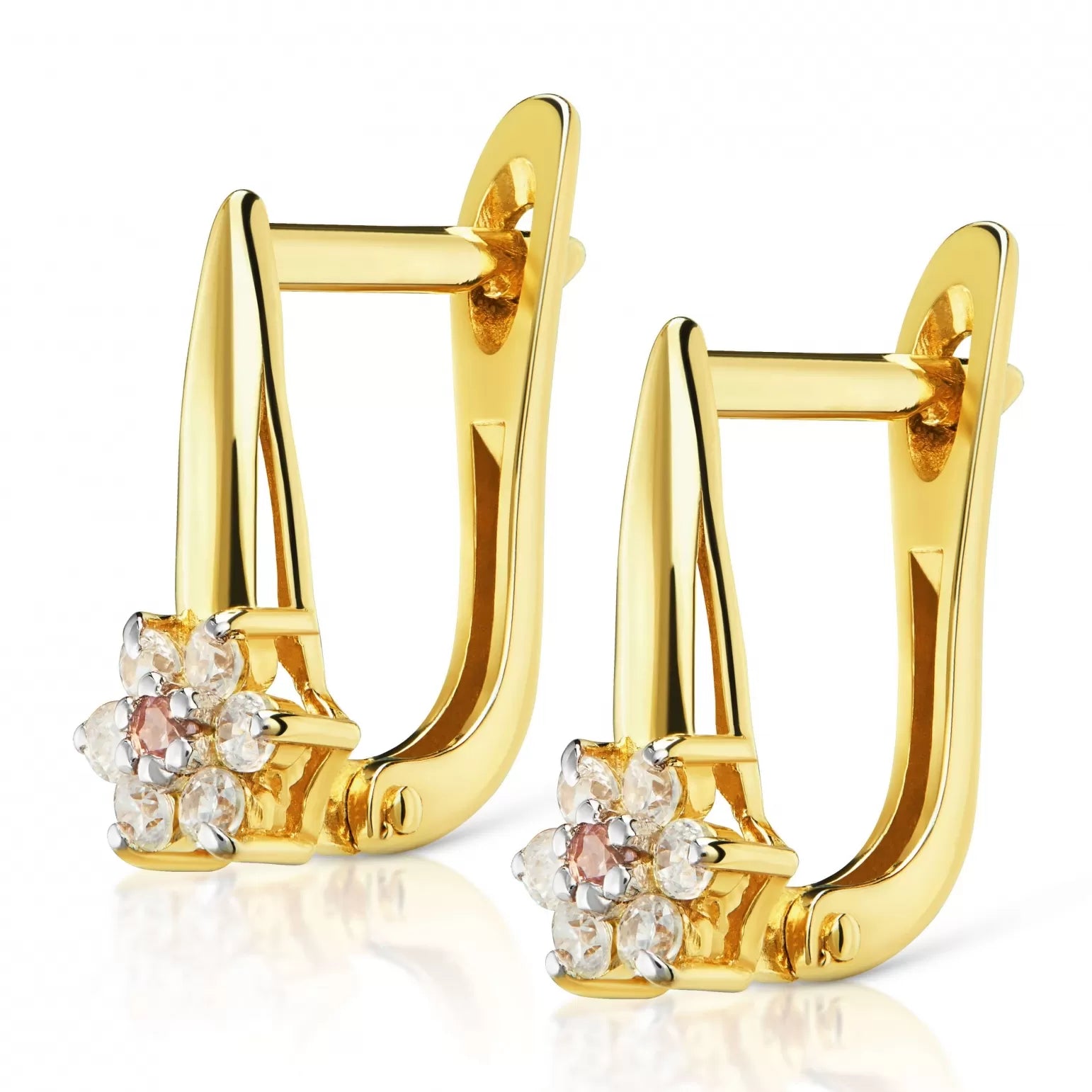 Cercei Aur 8K cu Zirconiu Roz, Model Floare