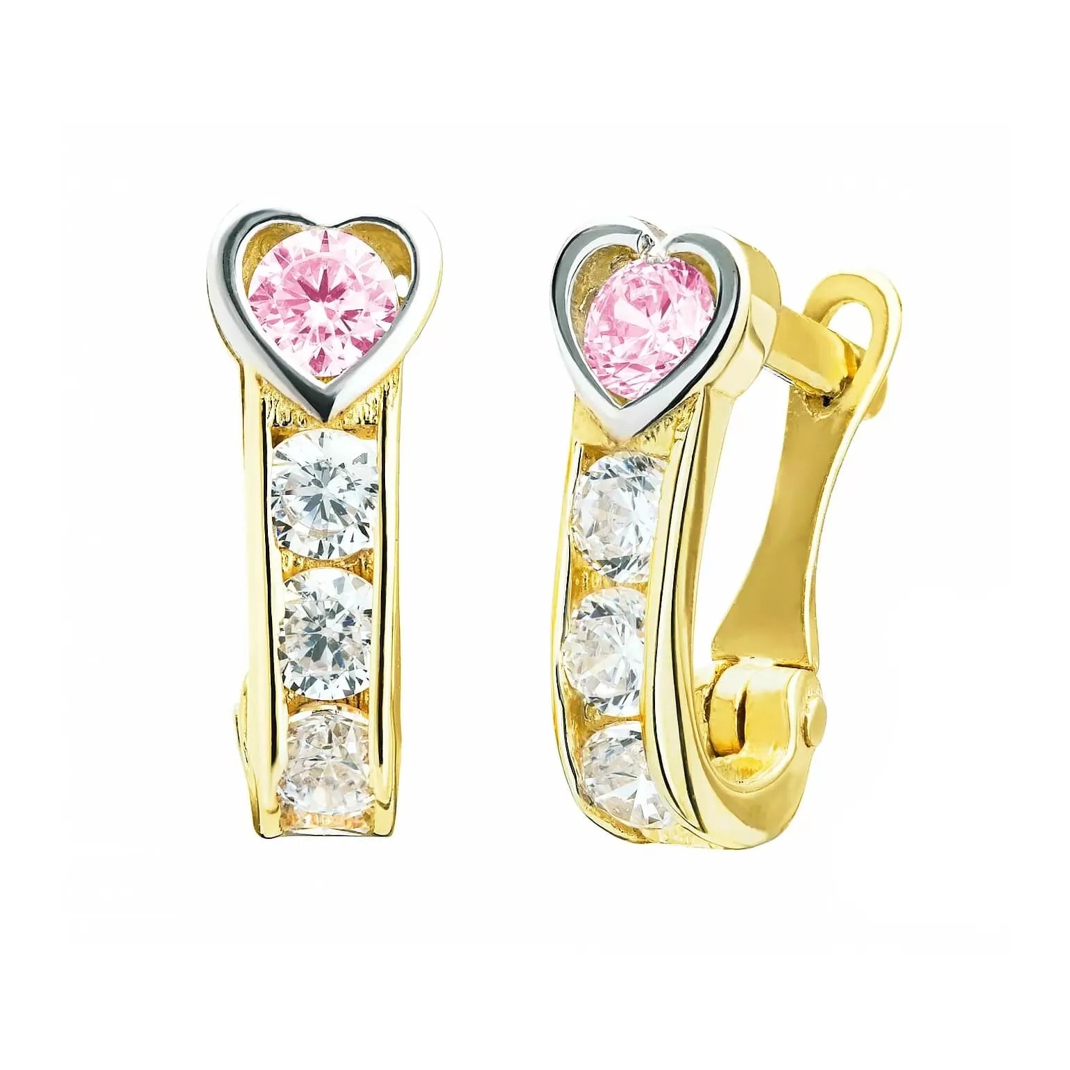 Cercei Aur 8K Inimă Roz cu Zirconii