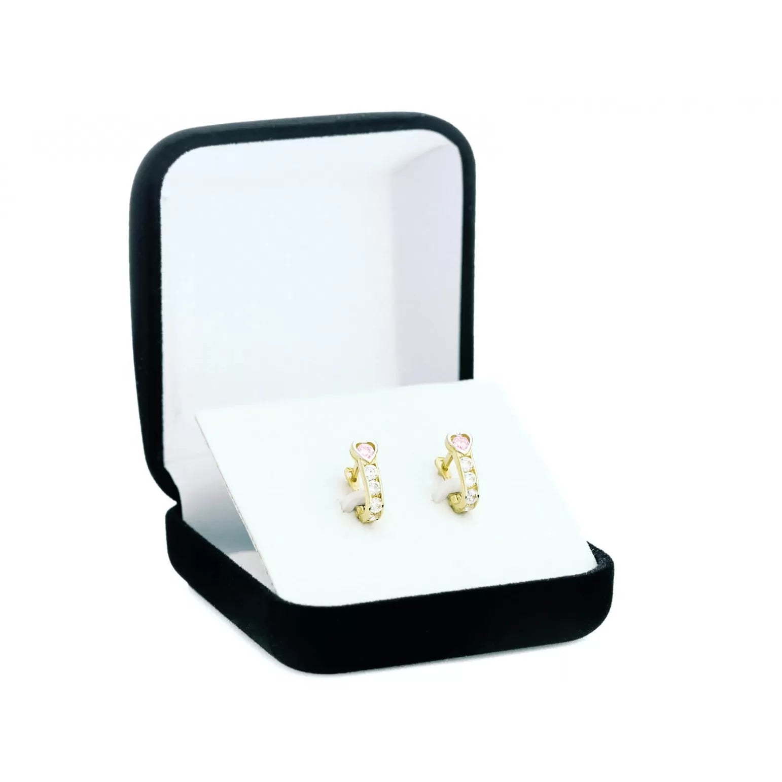 Cercei Aur 8K Inimă Roz cu Zirconii