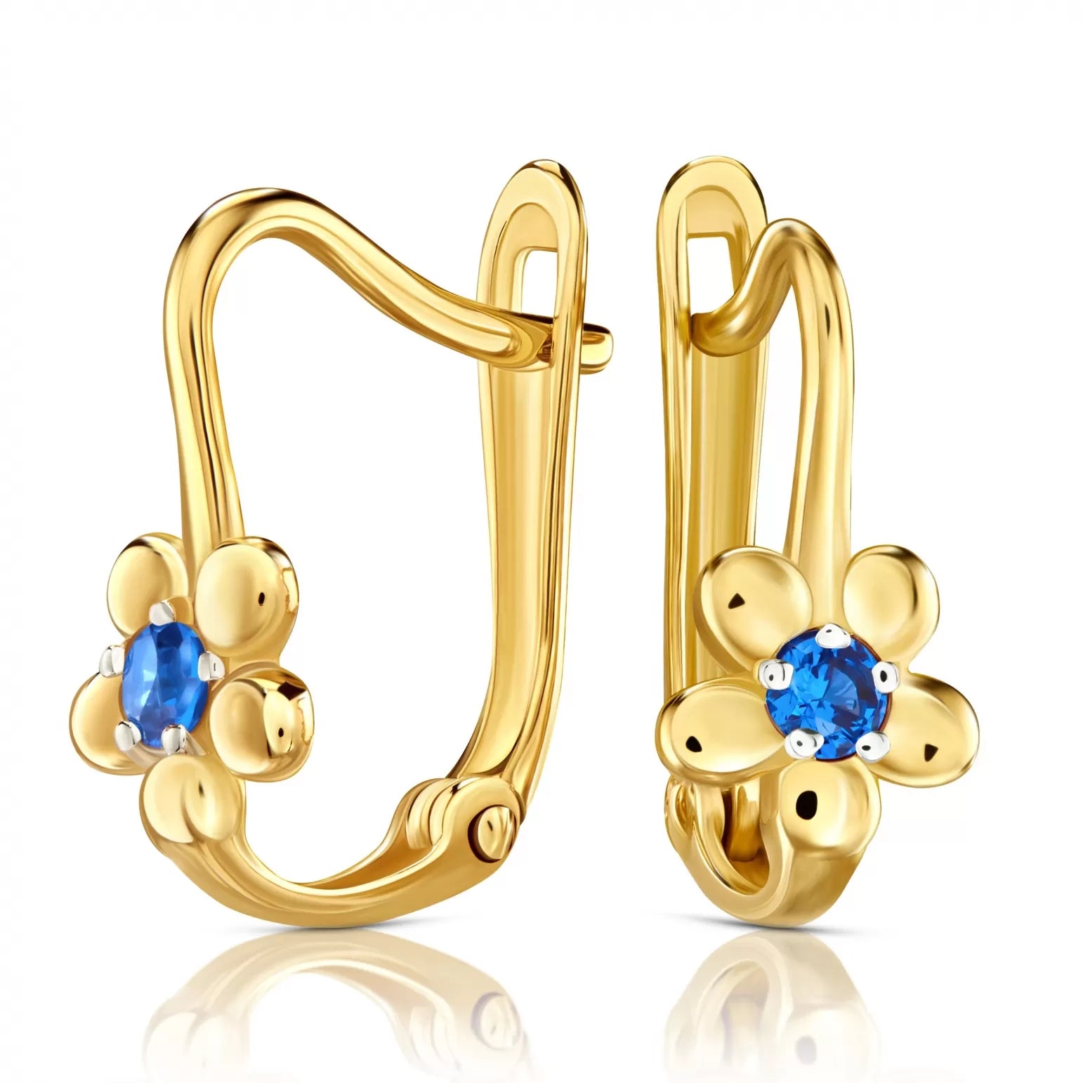 Cercei Aur 8K Flowers Albastru