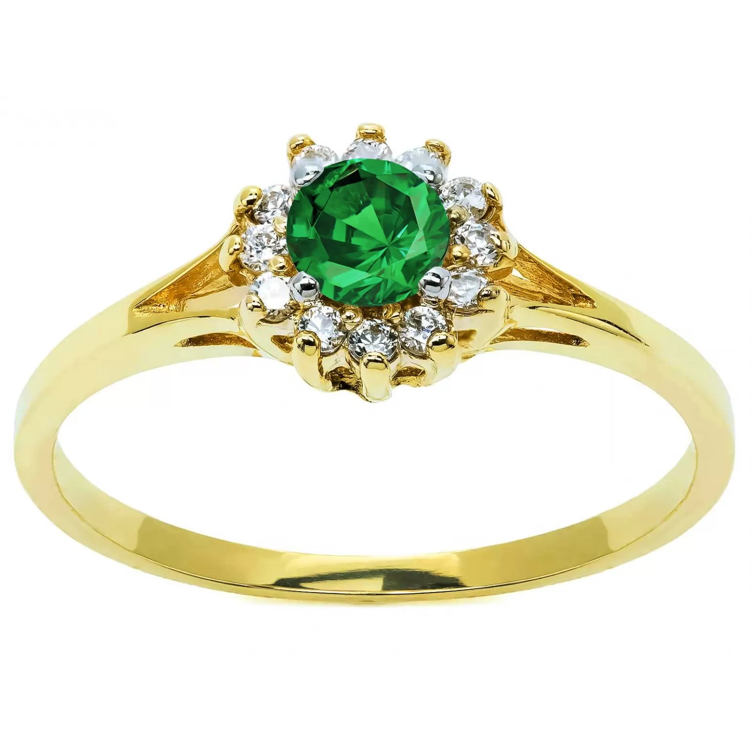 Inel Elegant din Aur 8K cu Design Floral și Piatră Verde Centrală