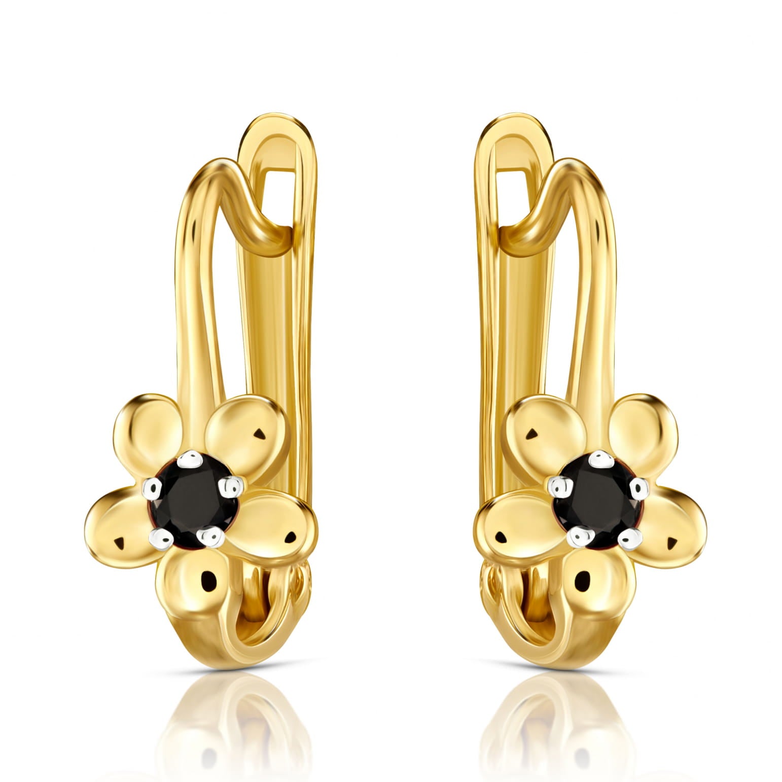 Cercei Aur 8K Flowers Negri cu Zirconiu