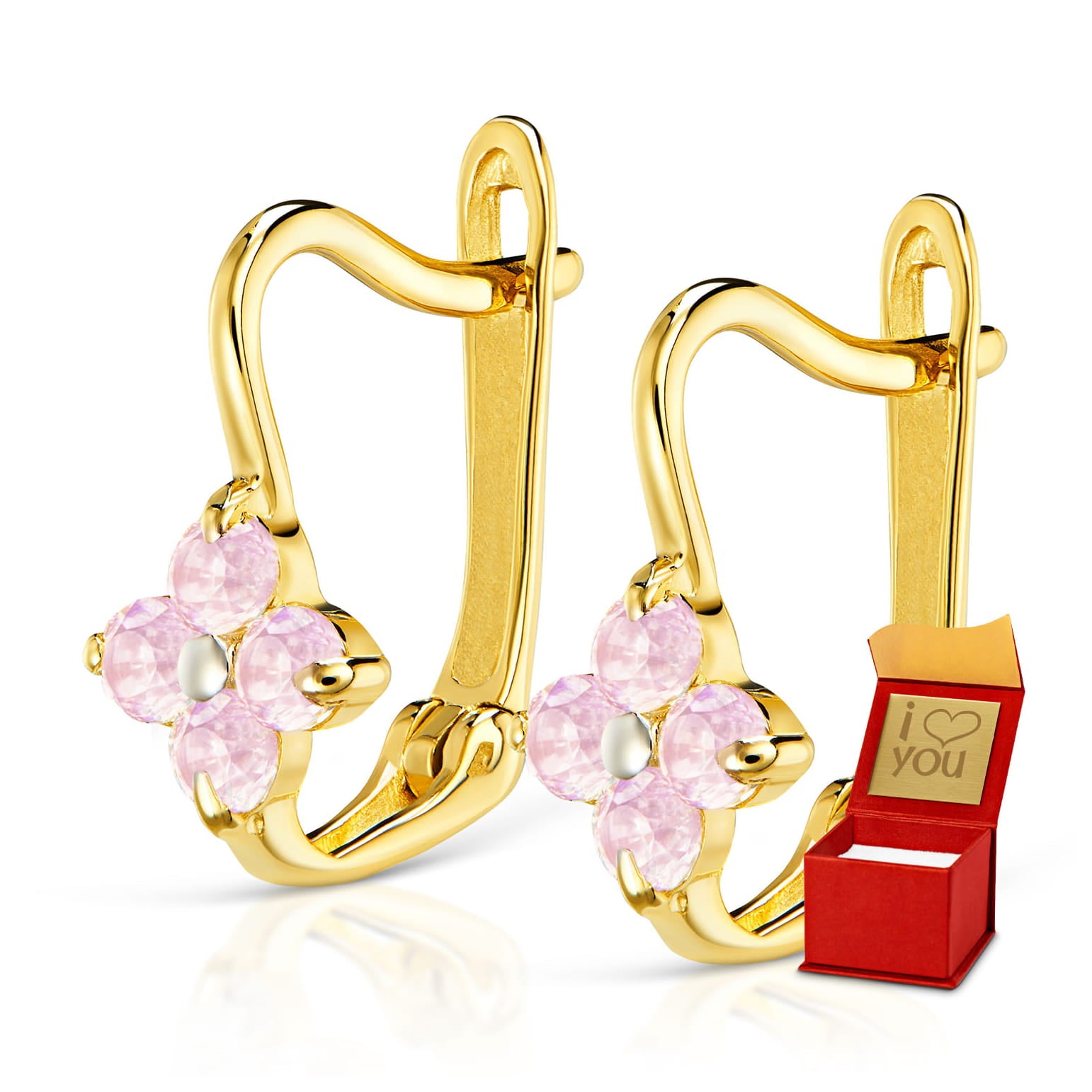 Cercei Aur 8K Floricele Mici Roz