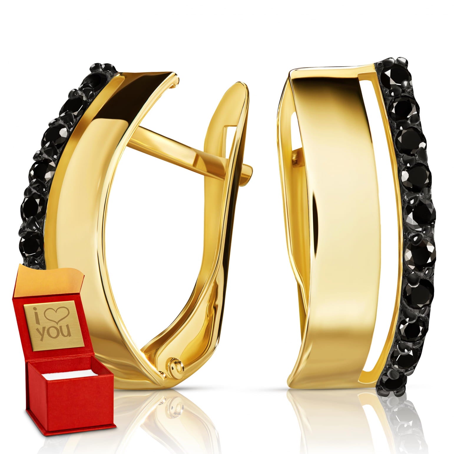 Cercei Aur 8K Lana cu Pietre Negre