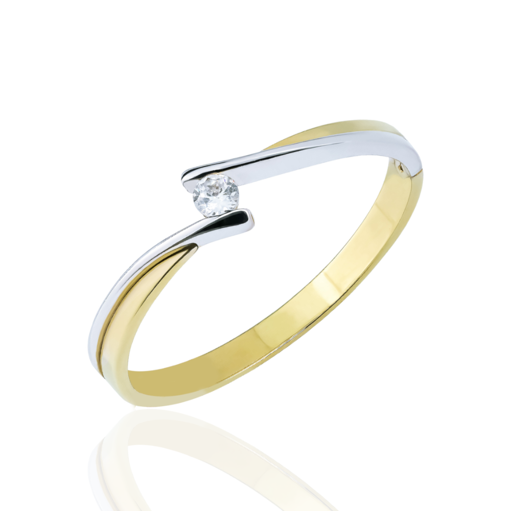 Inel Elegent Cu Zirconiu În Două Culori De Aur 14K