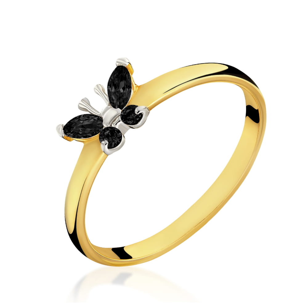 Inel BUTTERFLY negru din Aur 8K cu diamant 1/1004c