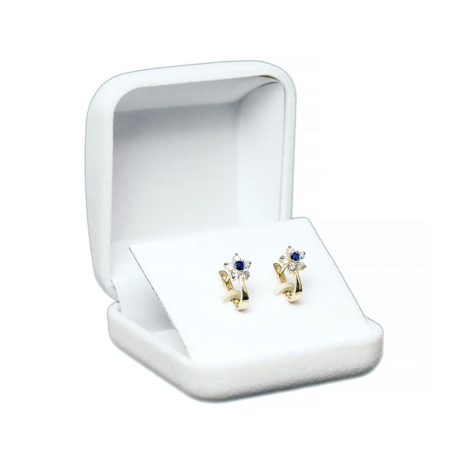 Cercei Aur 8K cu Zirconii Albastre în Formă de Floare