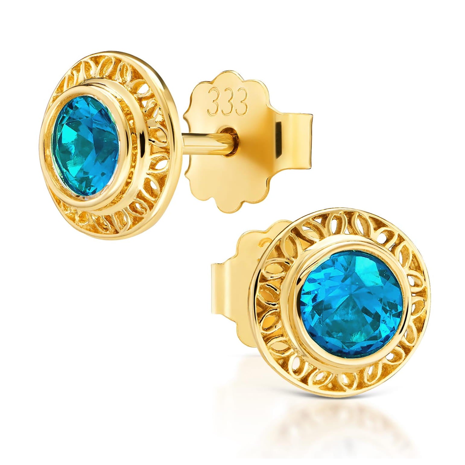 Cercei Aur 8K Ażurowy cu Zirconiu Turcoaz