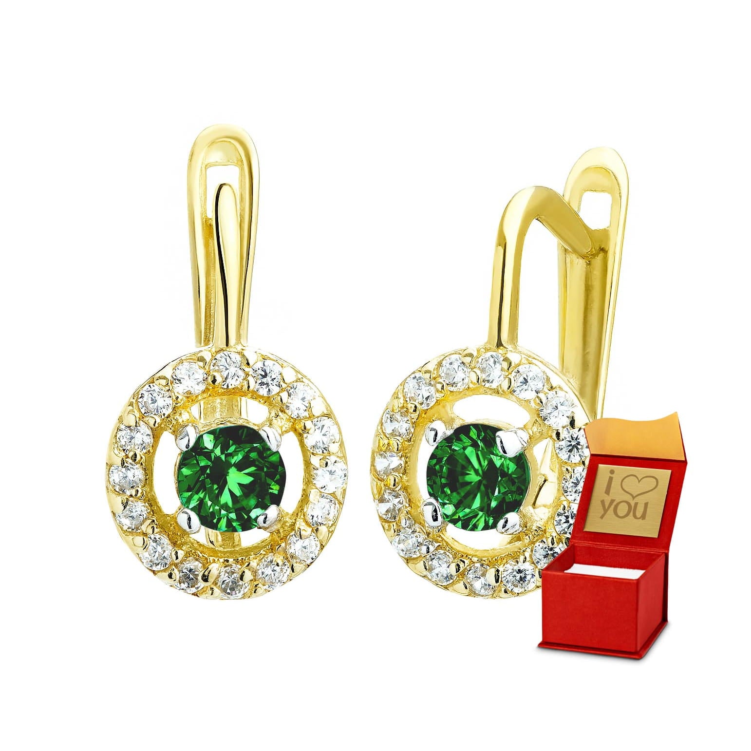 Cercei Rotunzi Aur 8K cu Zirconii Smarald