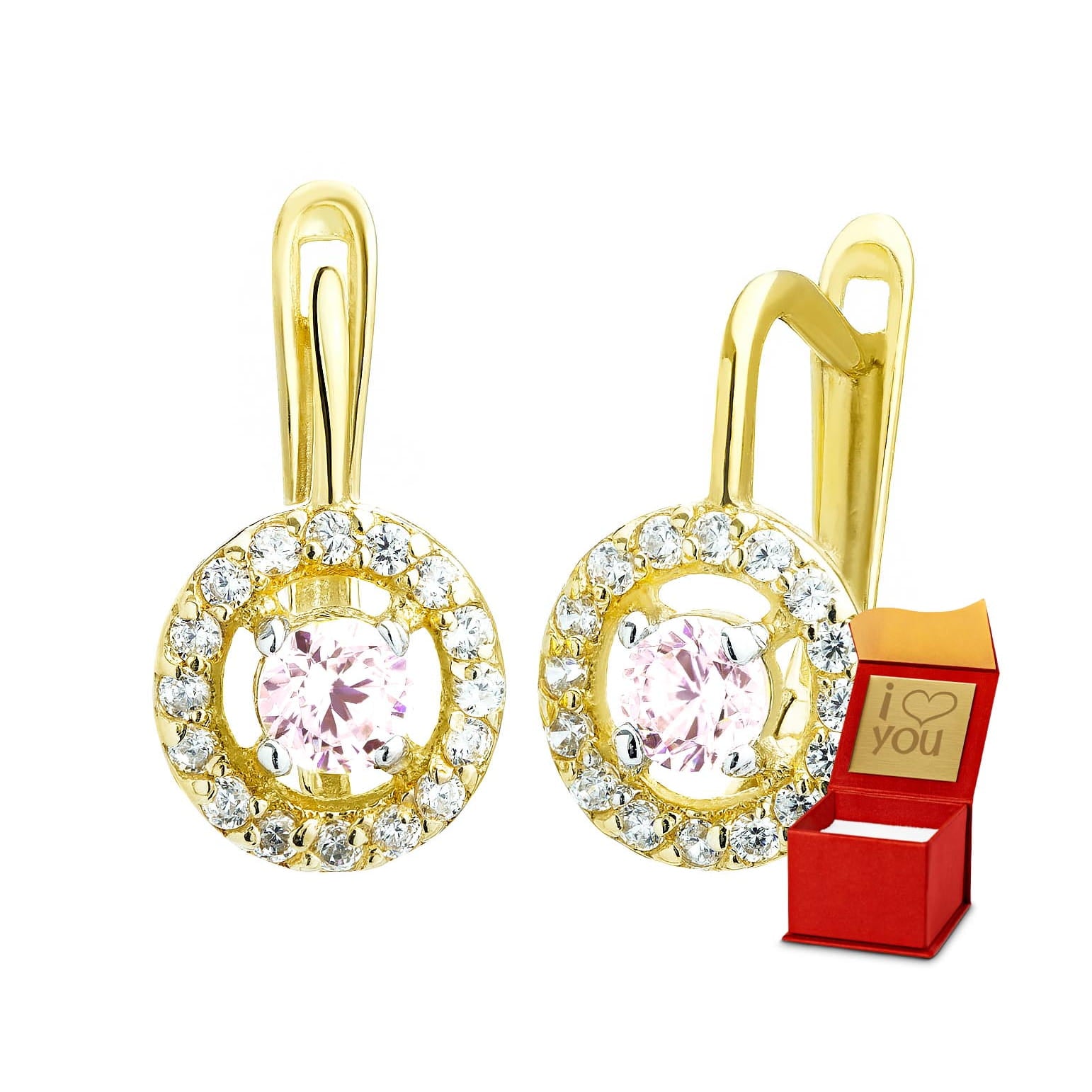 Cercei Rotunzi din Aur 8K cu Zirconii Roz