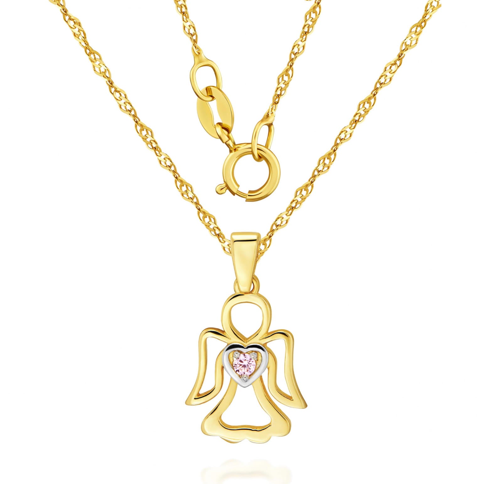 Pandantiv Înger din Aur 8K cu Piatră Roz