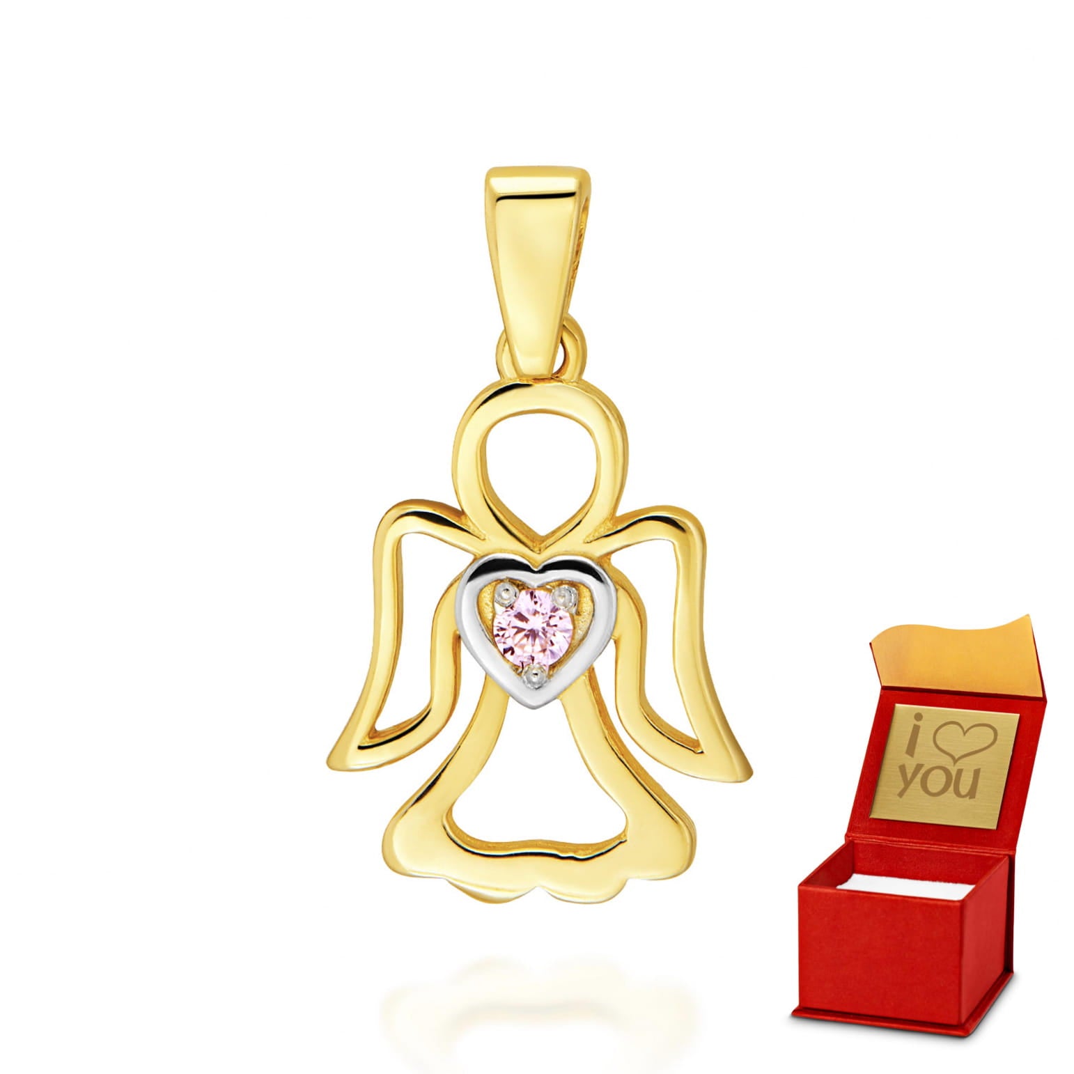 Pandantiv Înger din Aur 8K cu Piatră Roz