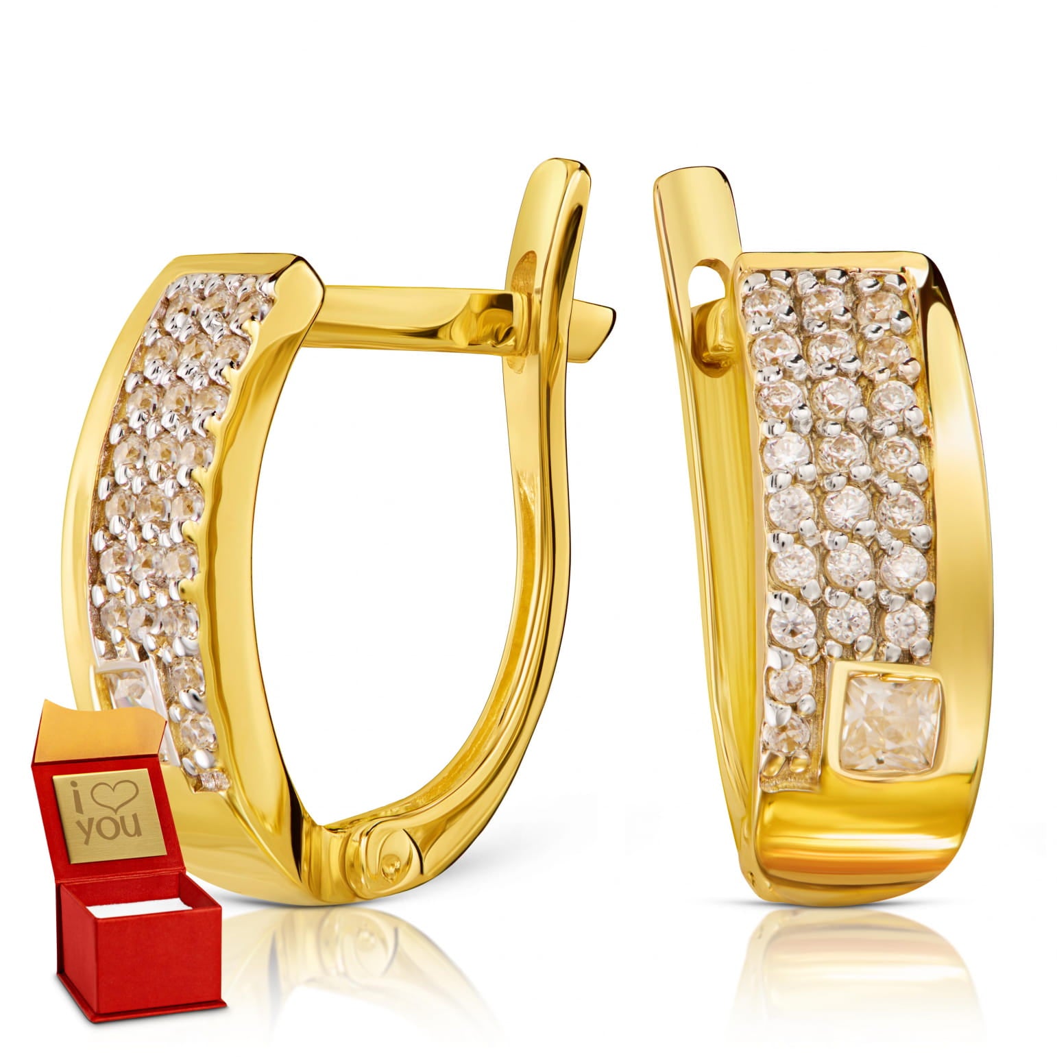 Cercei Aur 8K Clasici cu Pietre Albe Delicate