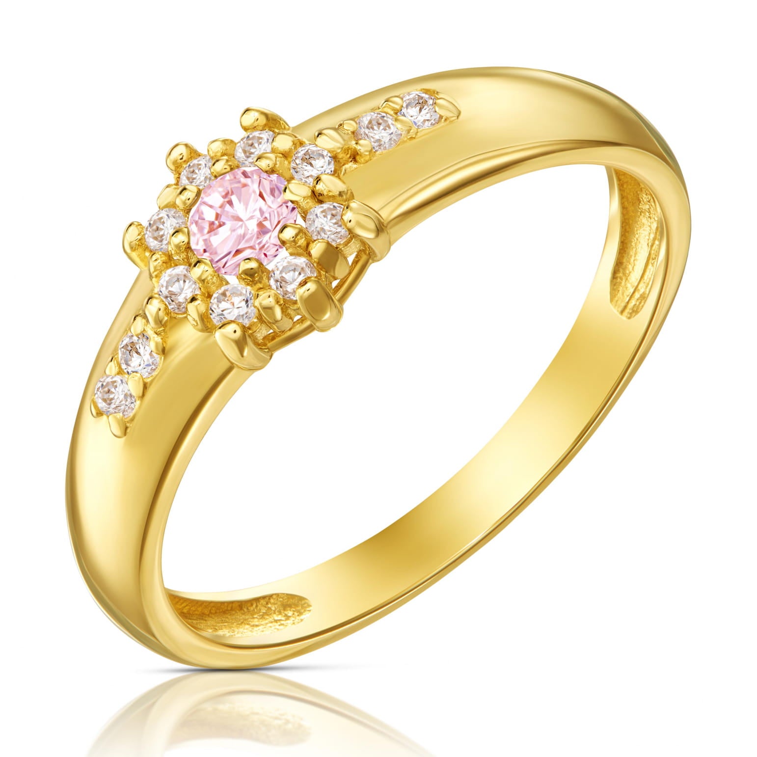 Inel din Aur 8K cu Zirconii, Floare Roz