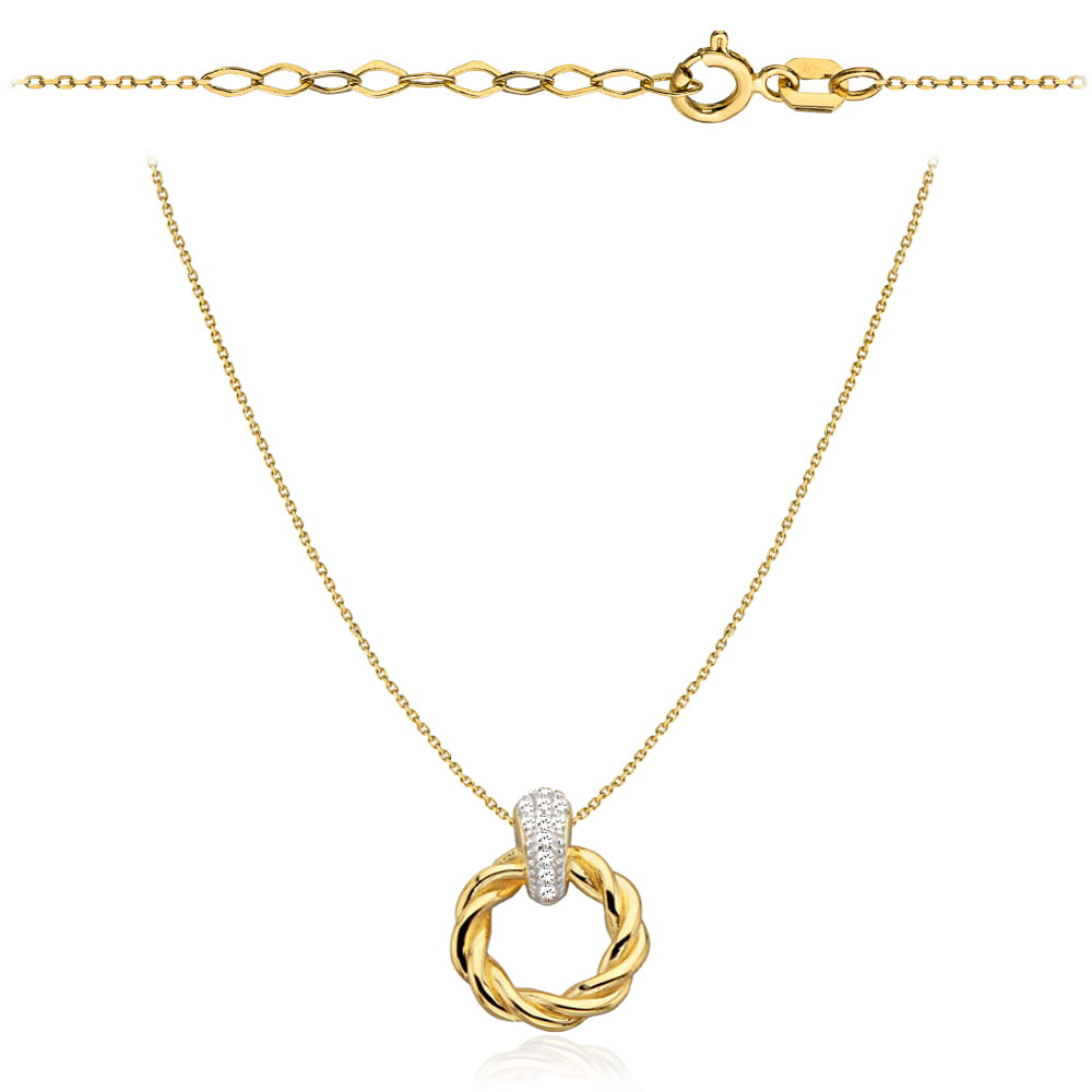 Colier cu Inel Impletit si Cristale - Aur 14k