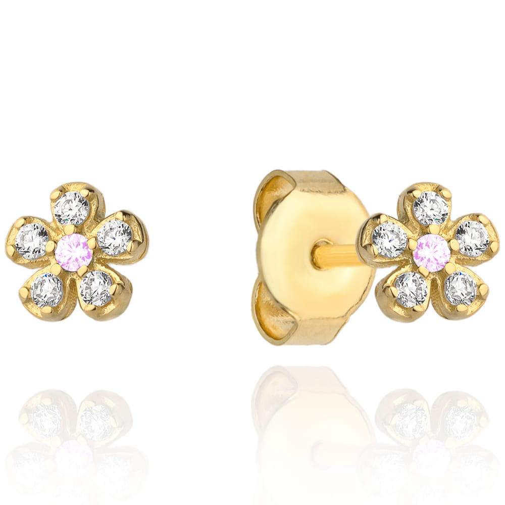 Cercei flori din aur cu zircon roz