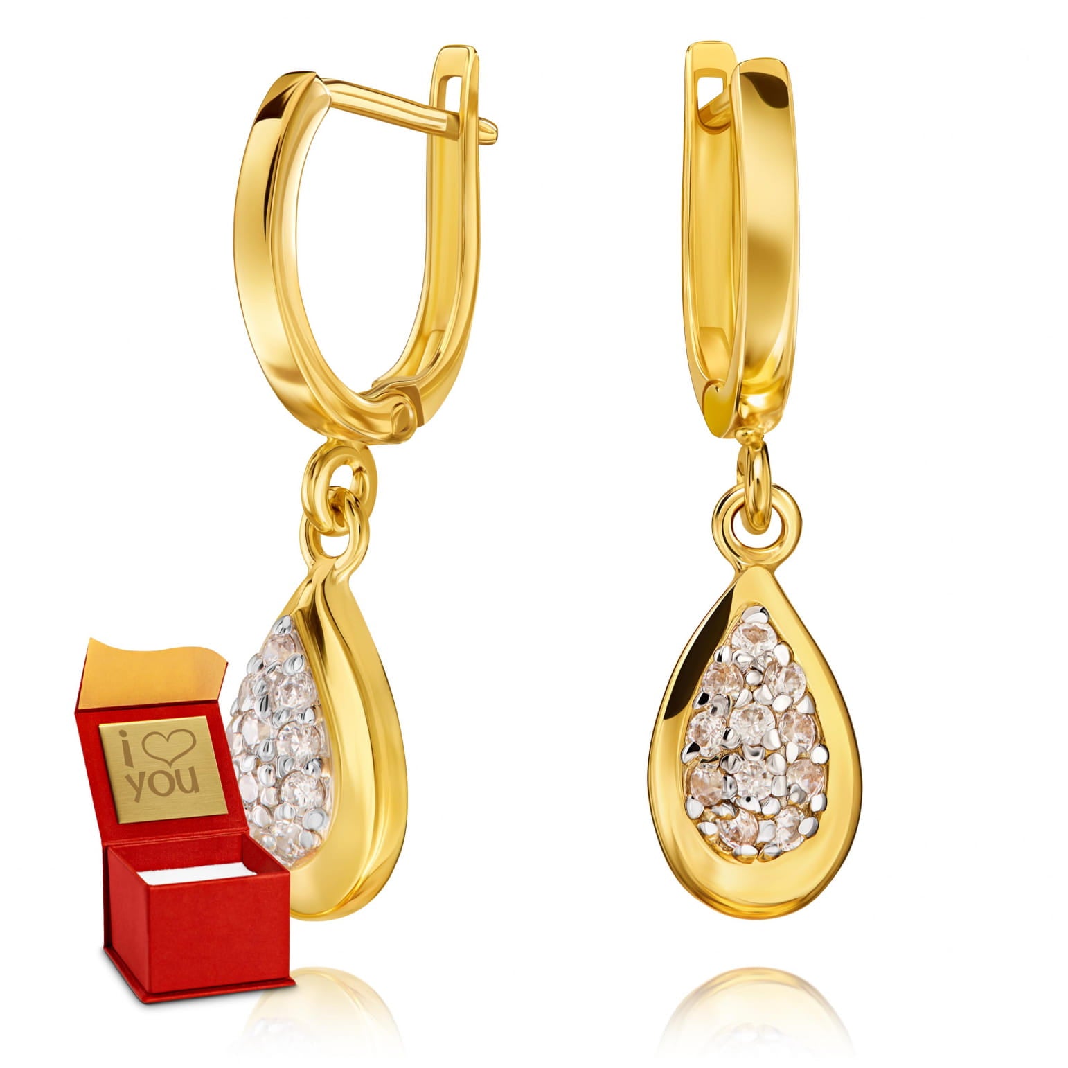 Cercei Aur 8K Lacrimă cu Zirconii Albe