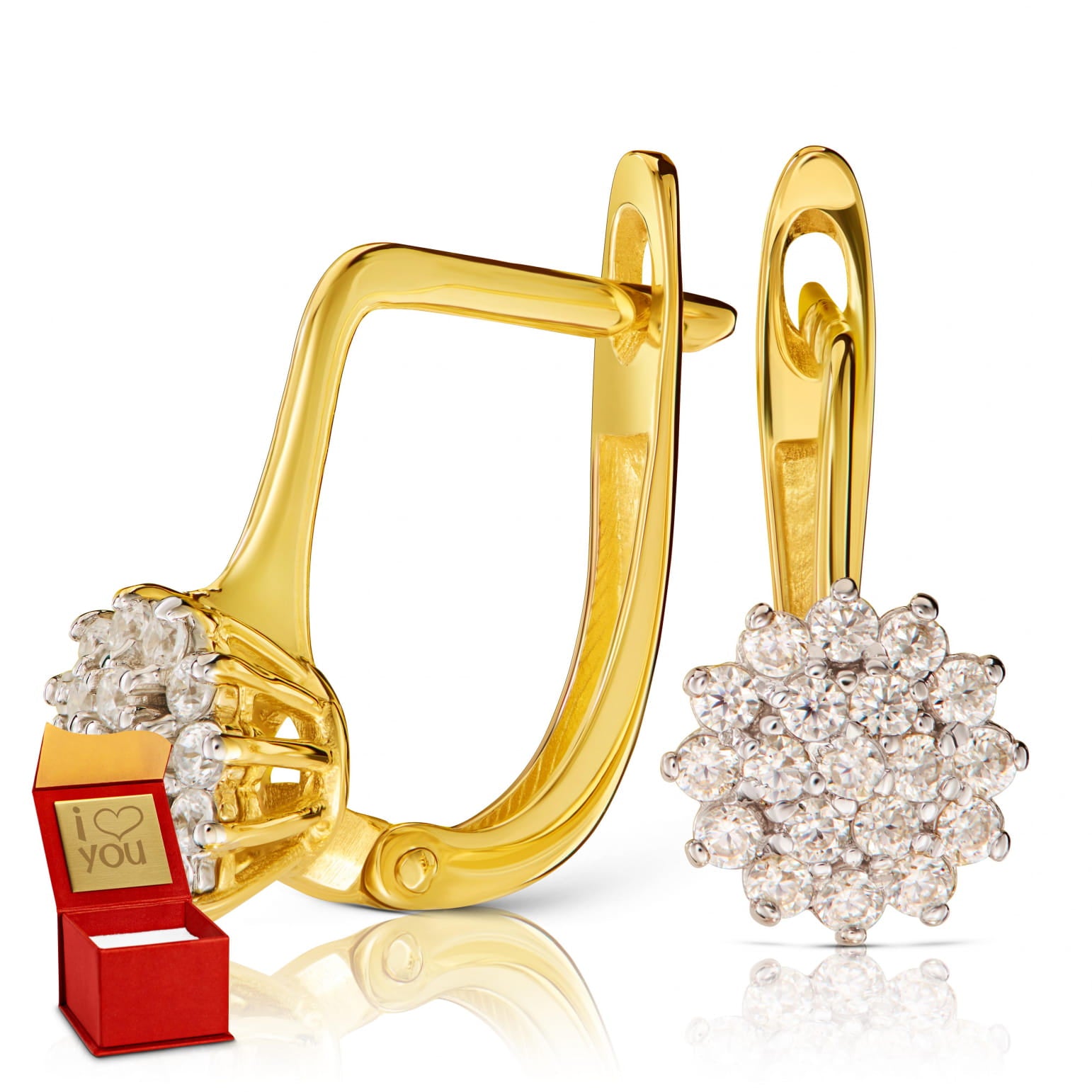 Cercei Aur 8K Flori cu Pietre Albe