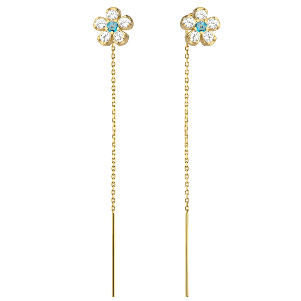 Cercei Fir Aur 14k cu Floare si Zircon Albastru