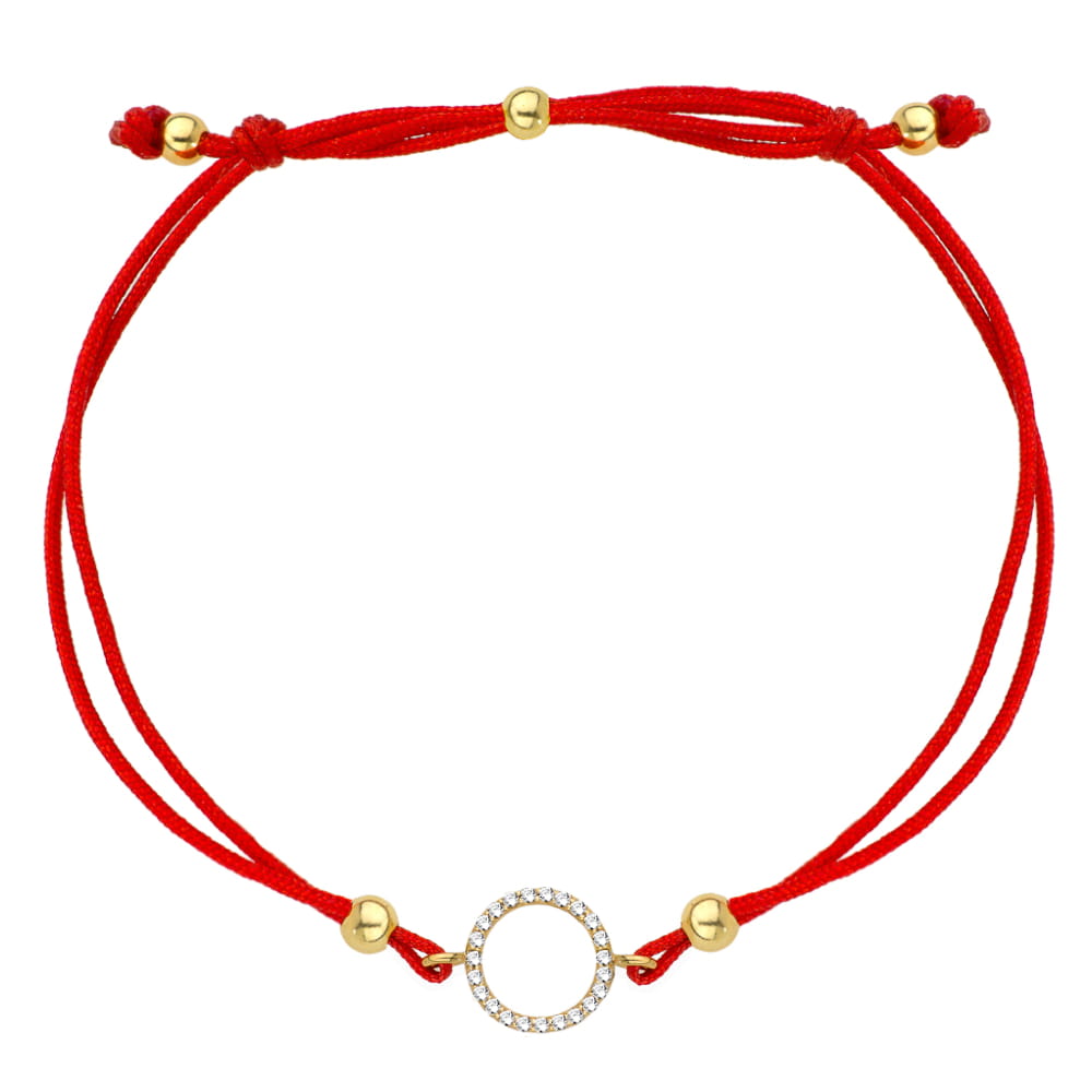 Bratara Snur Rosie cu Cerculet si Cristale- Aur 14k