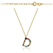 Colier Aur 14k cu Litera D si Cristale Multicolore