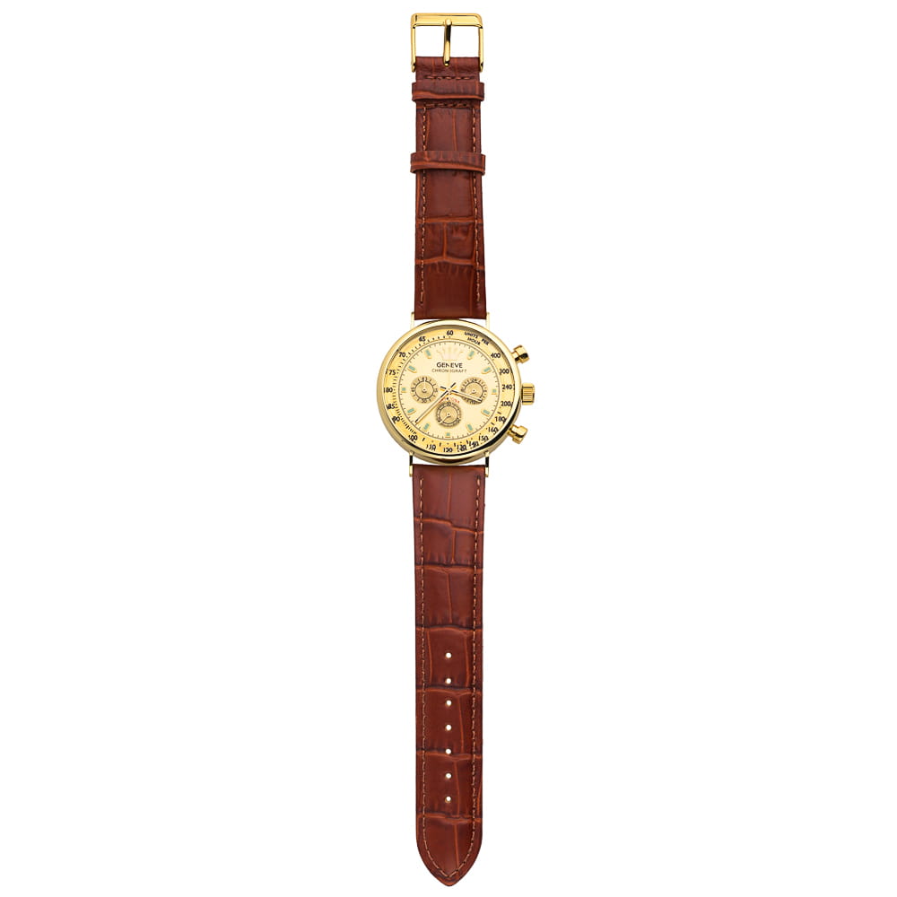 Ceas De Mână Pentru Bărbați Din Aur 14K Cu Curea Maro Elegantă