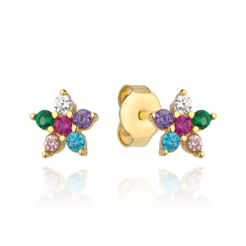 Cercei Aur 14k cu Floare si Zirconii Multicolore