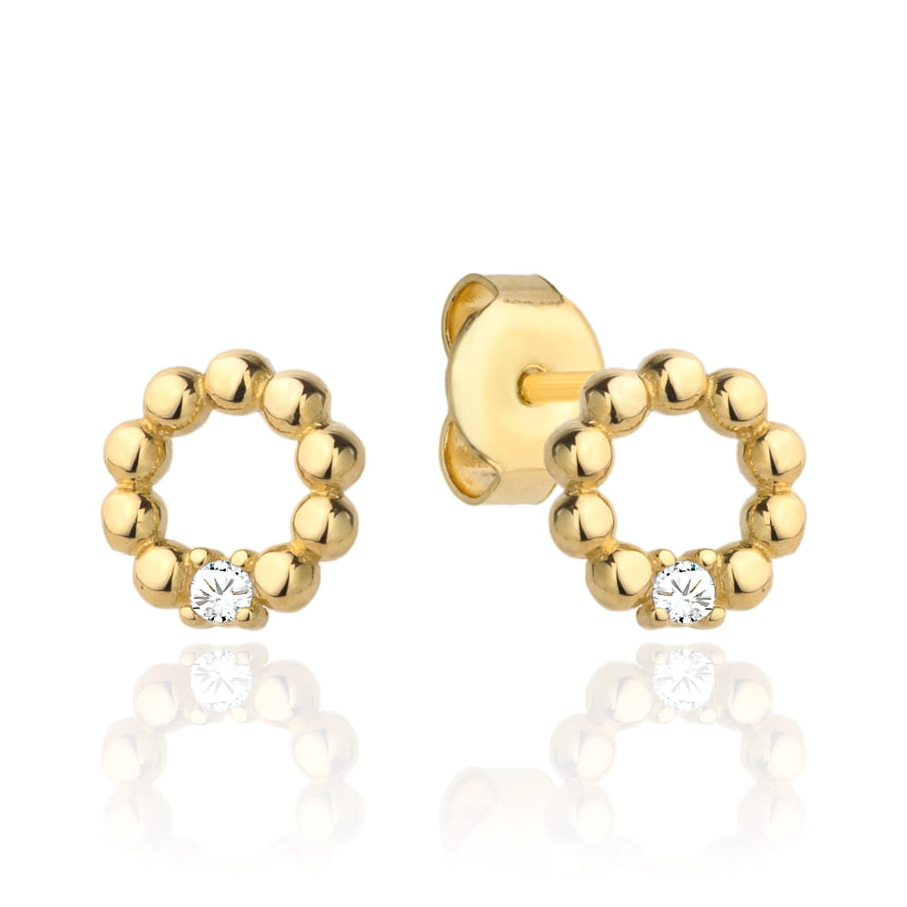 Cercei Aur cu Bilute si Zirconii Albe