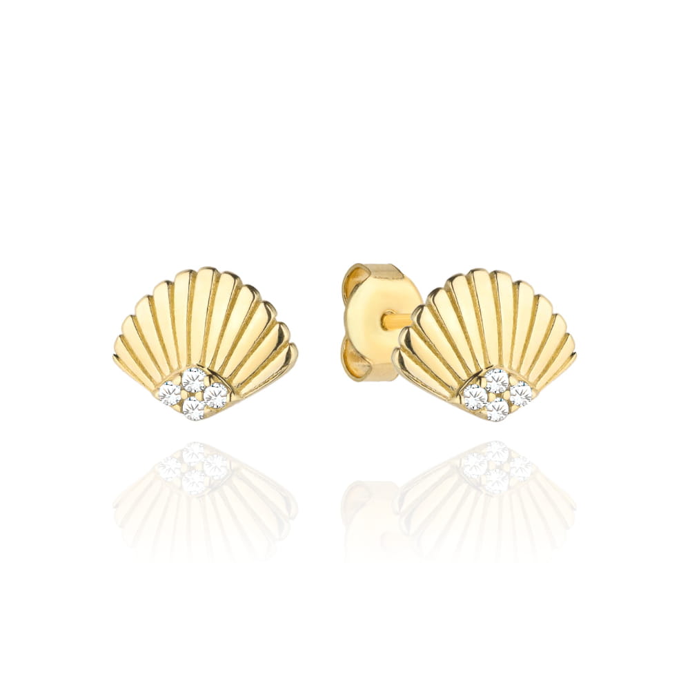 Cercei Aur 14k cu Scoica si Zirconii Albe