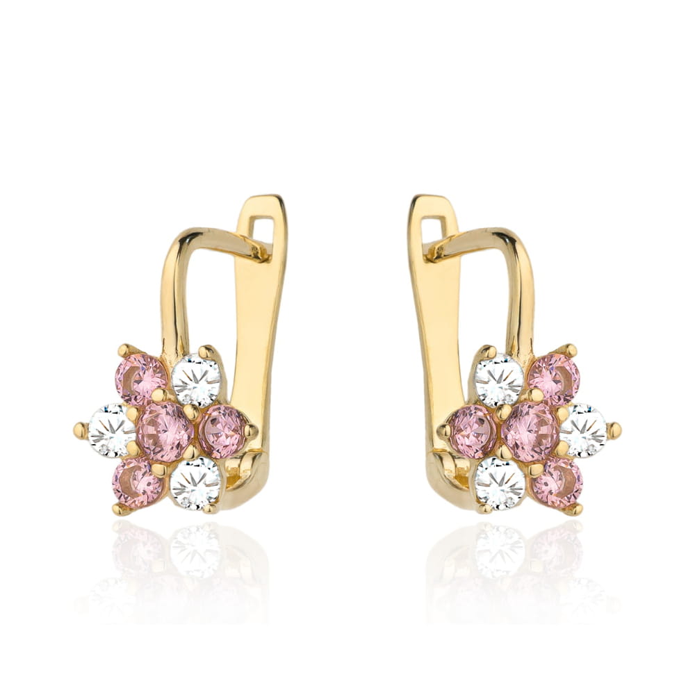 Cercei Floare Aur 14k cu Zirconii Roz si Zirconii Albe