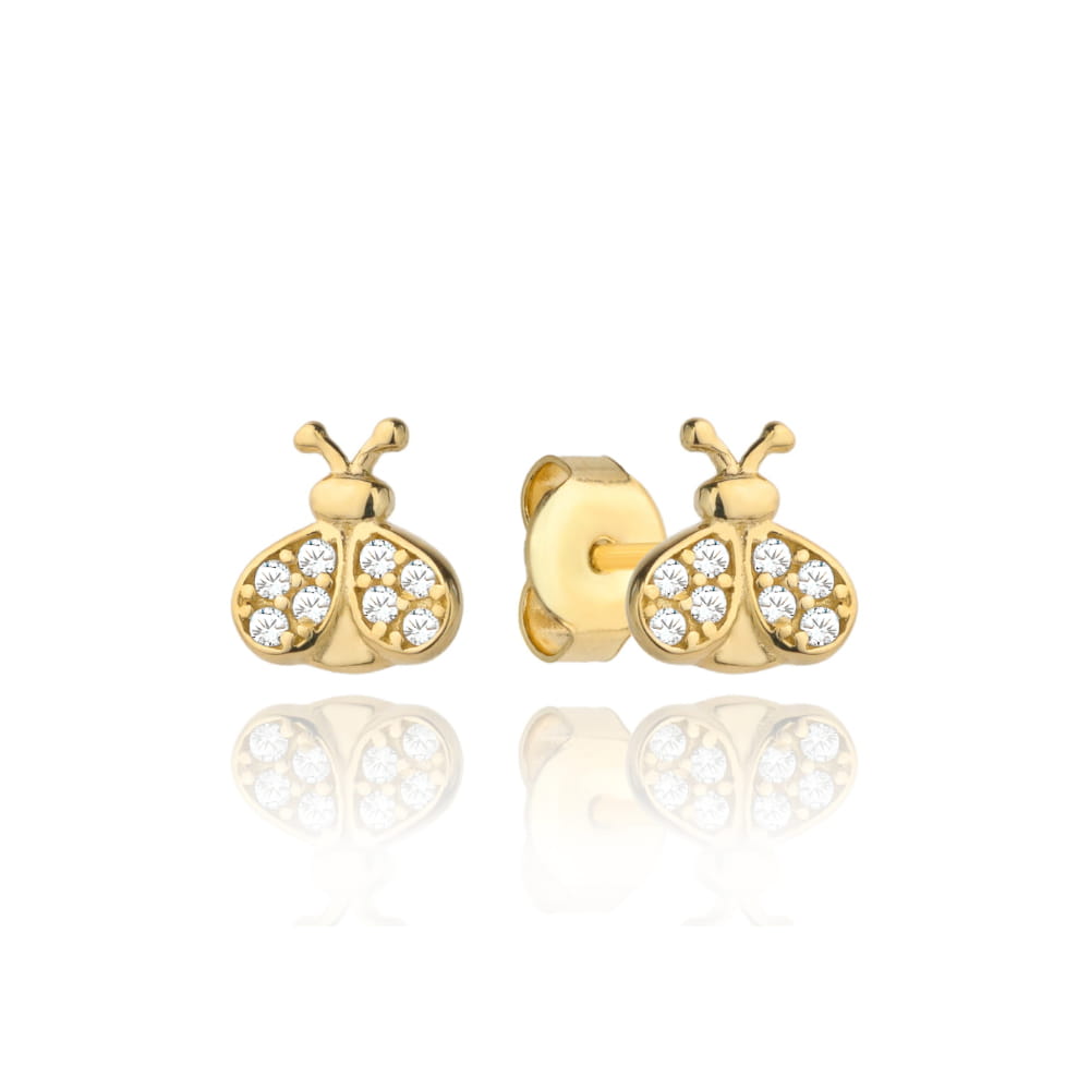 Cercei Aur 14k cu Buburuza si Zirconii Albe