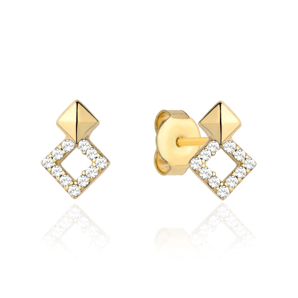 Cercei Aur 14k cu Model Romb si Zirconii Albe