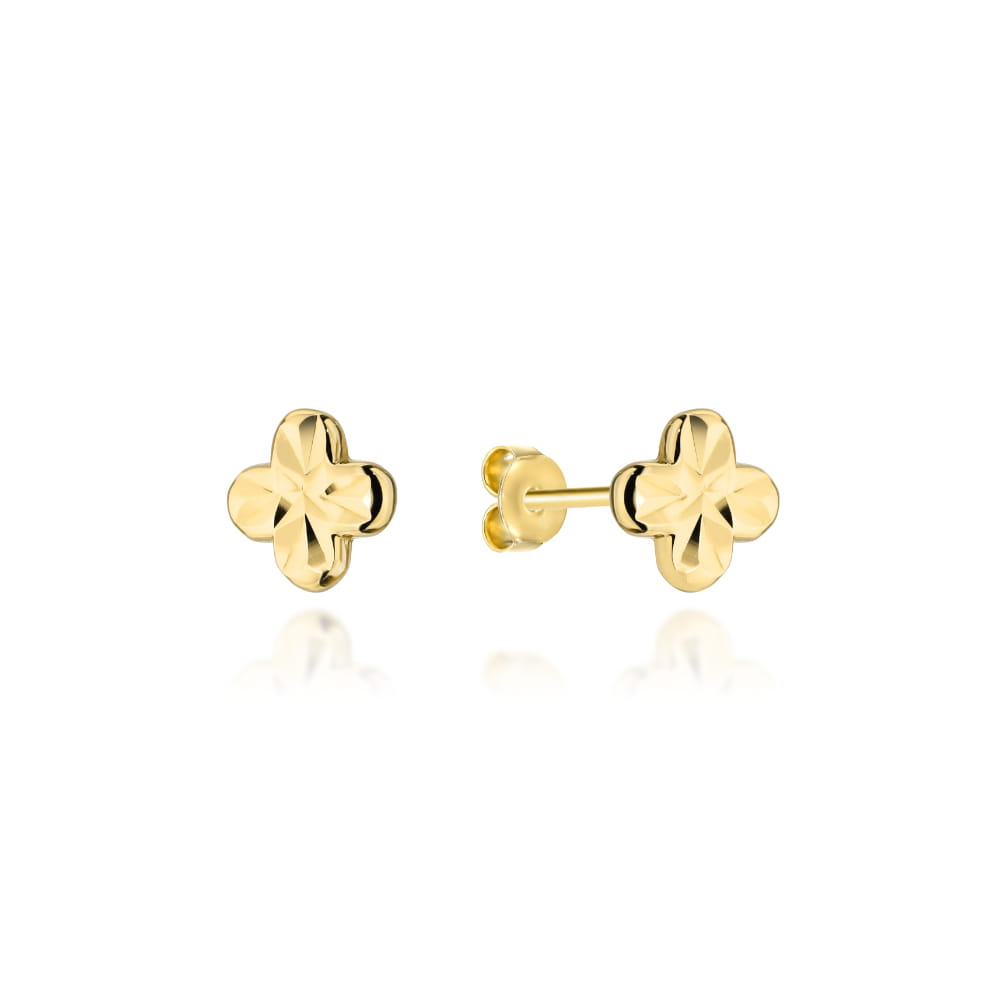 Cercei Eleganti Din Aur 14K Galben Forma Trifoi