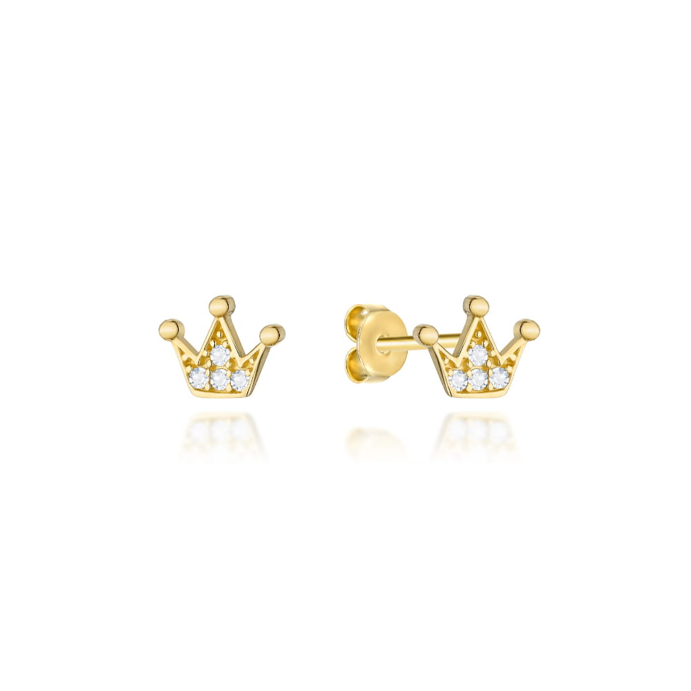 Cercei Aur 14k cu Model Coroana si Zirconii