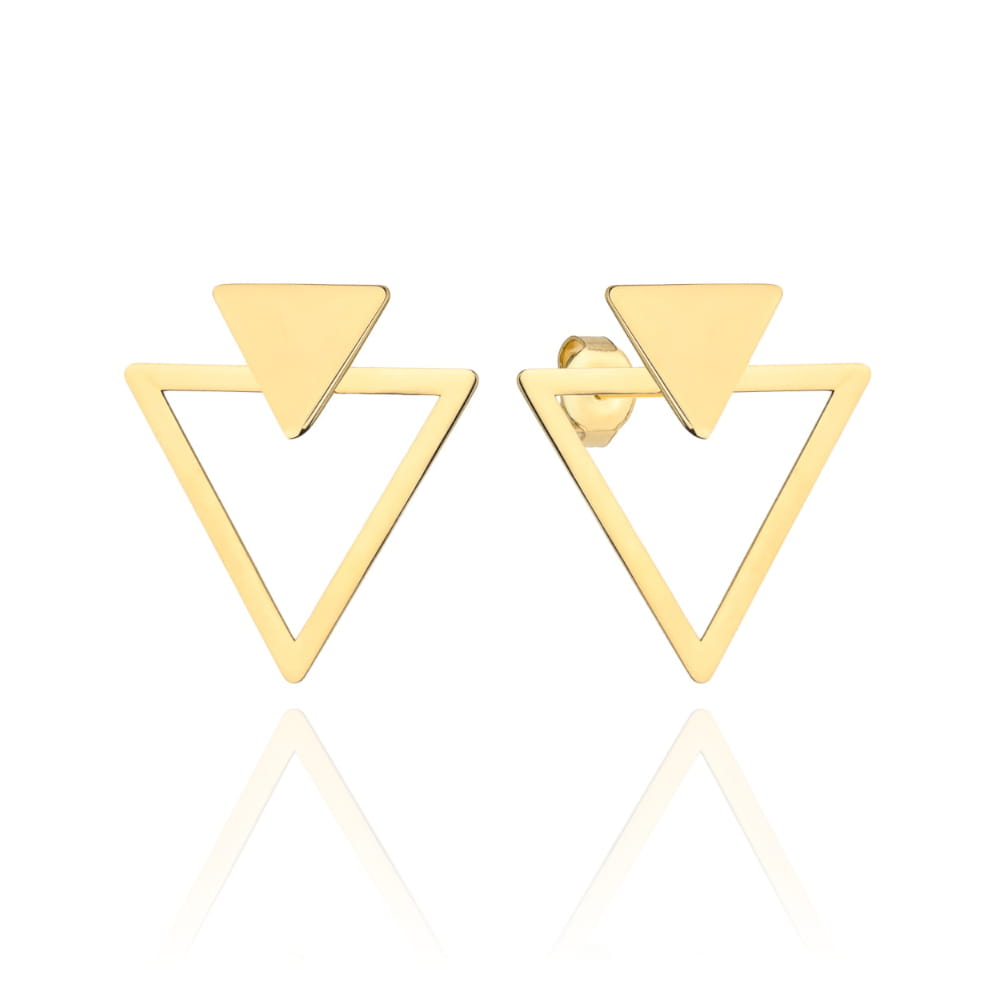 Cercei Aur Galben Dublu Triunghi Geometric 14K cu Tijă