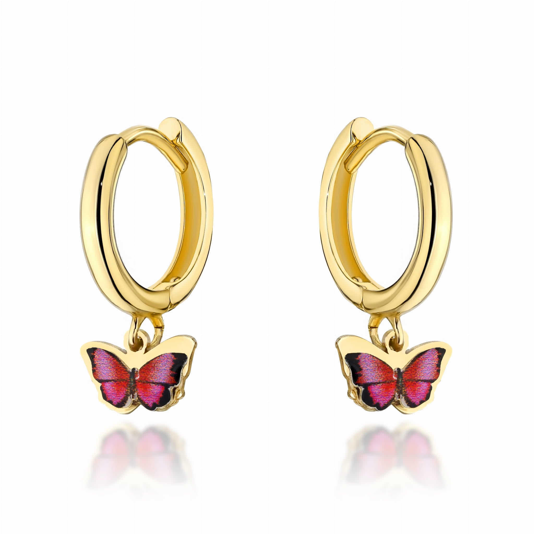 Cercei Aur 14k cu Fluturas Roz