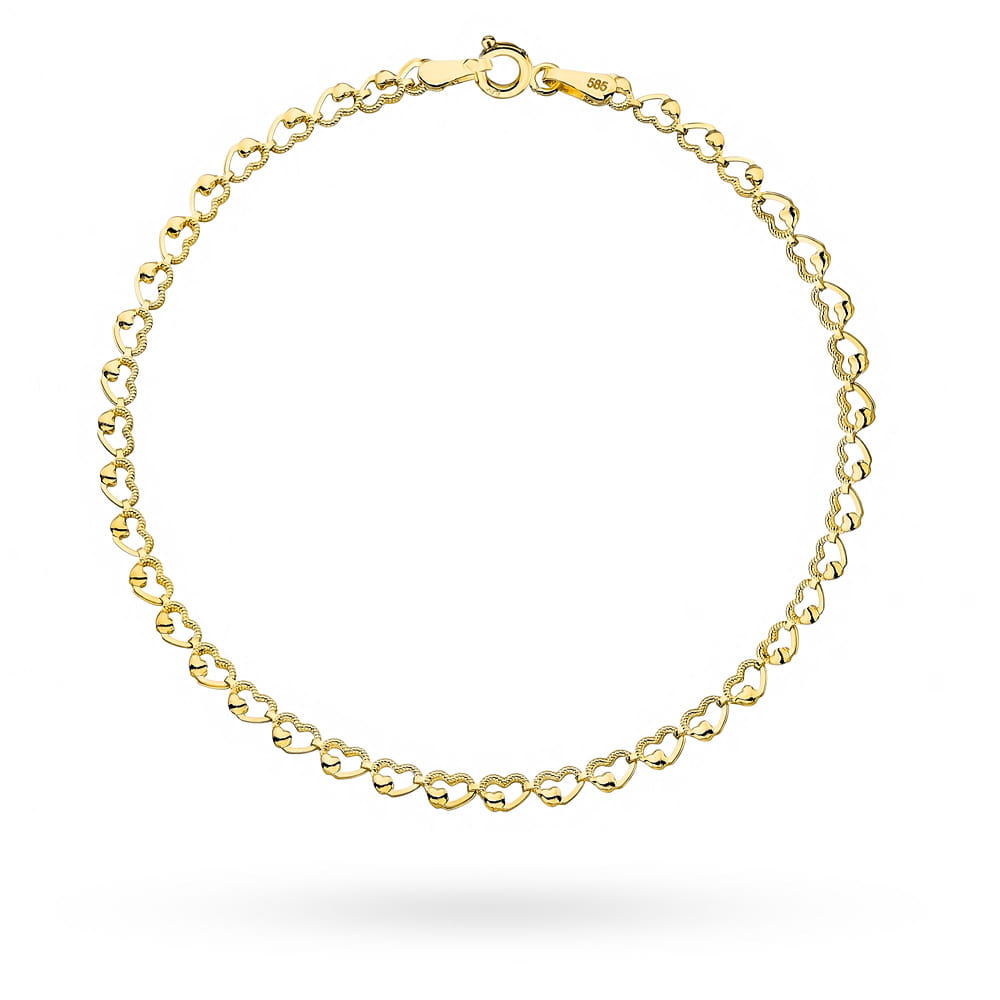 Bratara Lant cu Inimioare Impletite- Aur 14k