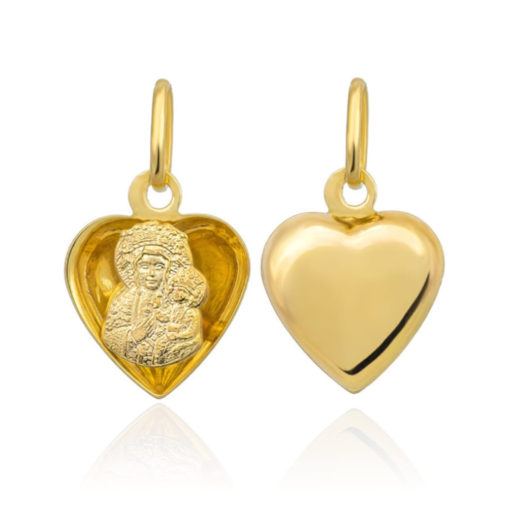 Medalion Inima Aur 14k cu Maica Sfanta si Iisus Hristos