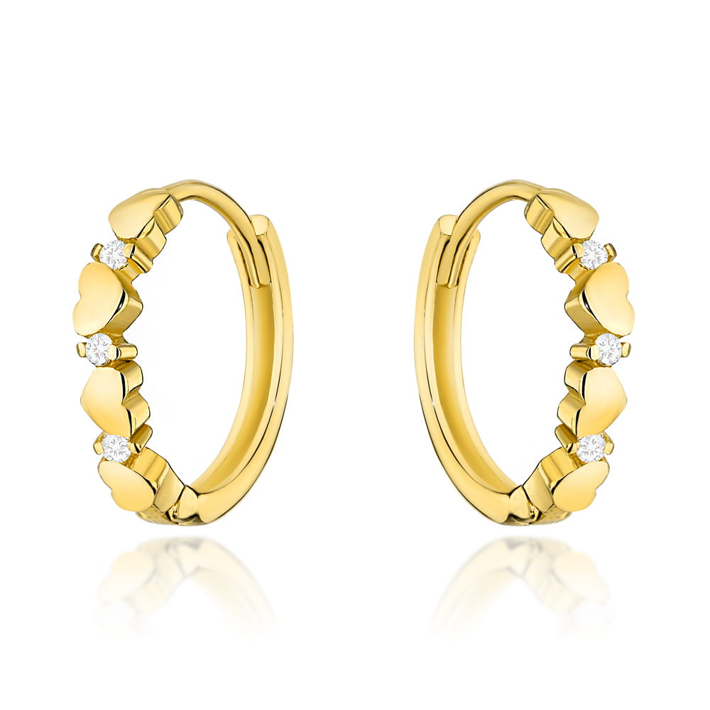 Cercei Aur 14k cu Inimioare si Zirconii Albe