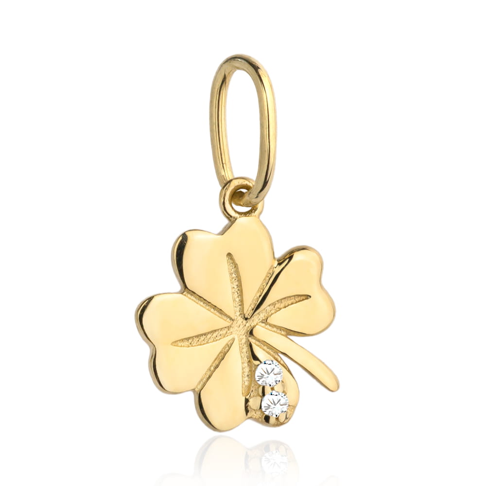 Pandantiv Aur 14K Trifoi Cu Două Zirconii