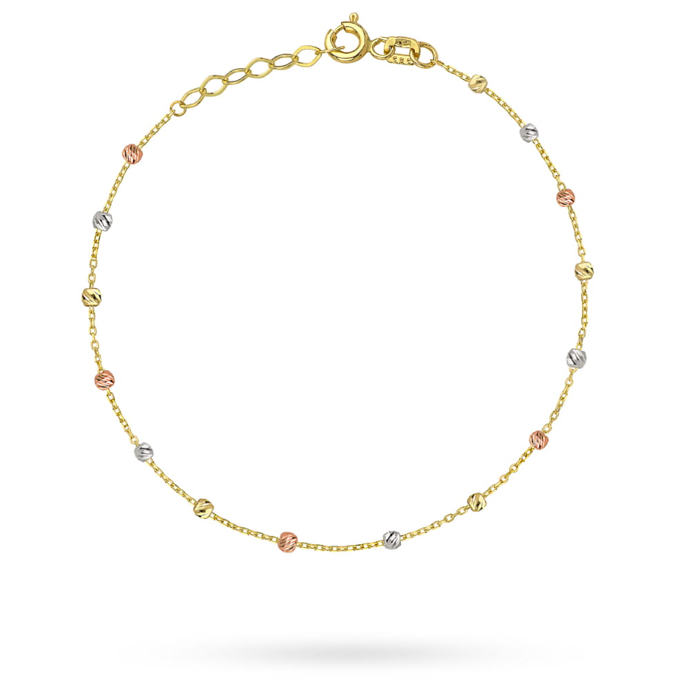 Brățară de gleznă cu bile în trei culori din aur 14K
