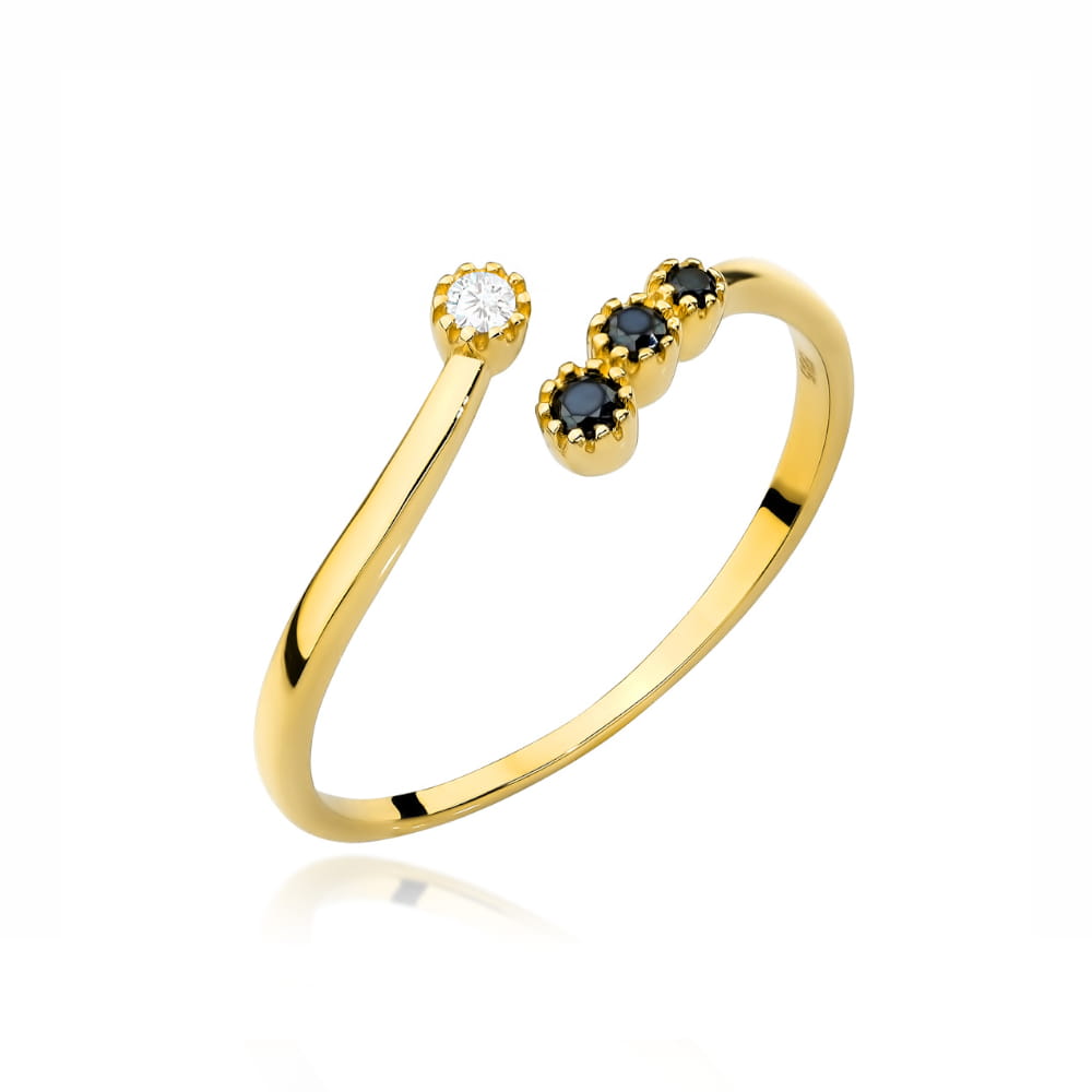 Inel Aur 14k cu Zircon Alb si Zirconii Negre