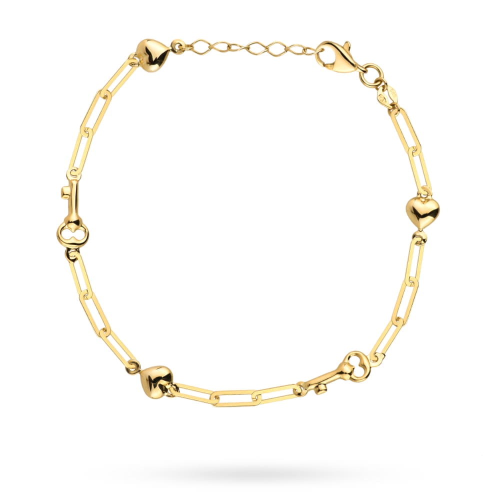 Bratara cu Inimioare si Chei cu Zale Impletite- Aur 14k